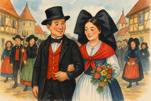 Die Hochzeit des Ami Fritz - Illustration - KI generiert